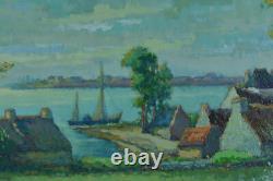 Tableau Ancien école Bretonne Vue de la Rivière d' ETEL animé signé SV H. Moret