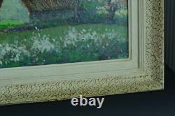 Tableau Ancien école Bretonne Vue de la Rivière d' ETEL animé signé SV H. Moret