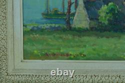 Tableau Ancien école Bretonne Vue de la Rivière d' ETEL animé signé SV H. Moret