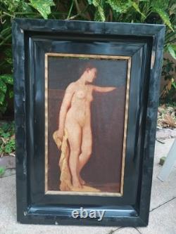 Tableau Ancien, huile Sur Panneau, Nu Féminin/ Baigneuse Goût Henner