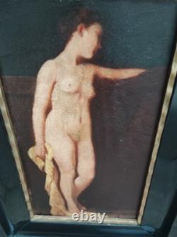 Tableau Ancien, huile Sur Panneau, Nu Féminin/ Baigneuse Goût Henner
