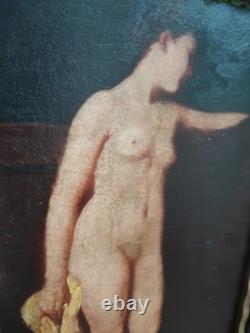 Tableau Ancien, huile Sur Panneau, Nu Féminin/ Baigneuse Goût Henner