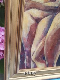 Tableau Ancien, huile Sur Toile, Nu Féminin/ Reflet Miroir Signé Dero