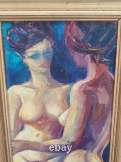Tableau Ancien, huile Sur Toile, Nu Féminin/ Reflet Miroir Signé Dero