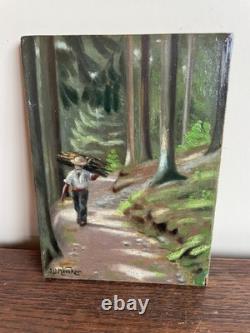 Tableau Ancien huile sur panneau J. B Maurice VECKER (1899-1988) paysans