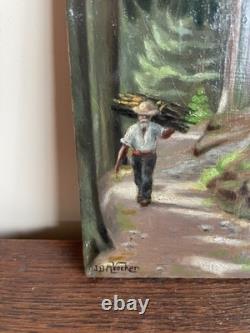 Tableau Ancien huile sur panneau J. B Maurice VECKER (1899-1988) paysans