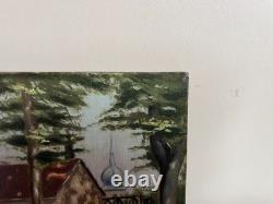 Tableau Ancien huile sur panneau J. B Maurice VECKER (1899-1988) vue sur village