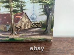 Tableau Ancien huile sur panneau J. B Maurice VECKER (1899-1988) vue sur village