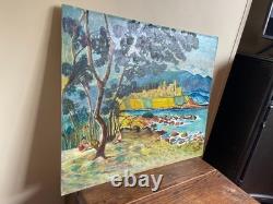 Tableau Ancien huile sur panneau ROGIER M (1976) les vieux remparts d'Antibes