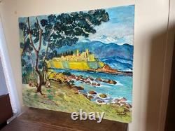 Tableau Ancien huile sur panneau ROGIER M (1976) les vieux remparts d'Antibes