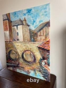 Tableau Ancien huile sur panneau VROT (début XXe) le pont st jacques à Lamballe