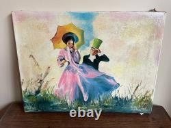 Tableau Ancien huile sur toile DEPRE (début XXe-s) femme au parasol 1971