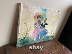 Tableau Ancien huile sur toile DEPRE (début XXe-s) femme au parasol 1971