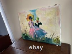 Tableau Ancien huile sur toile DEPRE (début XXe-s) femme au parasol 1971