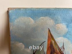 Tableau Ancien huile sur toile D P (début XXe-s) marine
