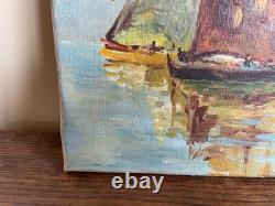 Tableau Ancien huile sur toile D P (début XXe-s) marine