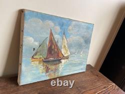 Tableau Ancien huile sur toile D P (début XXe-s) marine