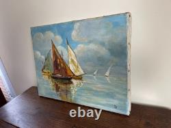 Tableau Ancien huile sur toile D P (début XXe-s) marine