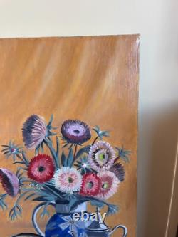 Tableau Ancien huile sur toile J. B Maurice VECKER 1896-1998 reines marguerite 84
