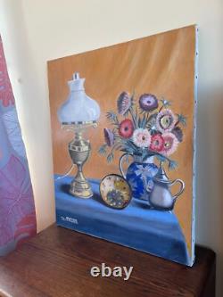 Tableau Ancien huile sur toile J. B Maurice VECKER 1896-1998 reines marguerite 84