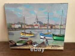 Tableau Ancien huile sur toile J. B Maurice VECKER 1899-1988 petit port de pêche