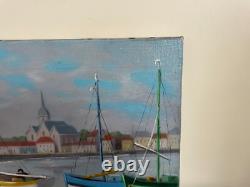 Tableau Ancien huile sur toile J. B Maurice VECKER 1899-1988 petit port de pêche