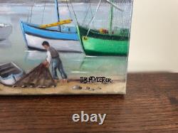 Tableau Ancien huile sur toile J. B Maurice VECKER 1899-1988 petit port de pêche