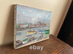 Tableau Ancien huile sur toile J. B Maurice VECKER 1899-1988 petit port de pêche