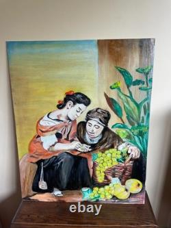 Tableau Ancien huile sur toile marouflé sur panneau R. DEBEAUMON XXe personnages