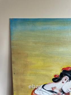 Tableau Ancien huile sur toile marouflé sur panneau R. DEBEAUMON XXe personnages