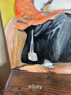 Tableau Ancien huile sur toile marouflé sur panneau R. DEBEAUMON XXe personnages