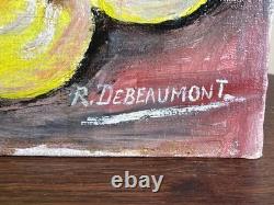 Tableau Ancien huile sur toile marouflé sur panneau R. DEBEAUMON XXe personnages