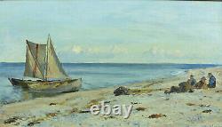 Tableau Ancien marine Danemark Ciel Paysage Animé retour de pêche OTTO BACHE 19e