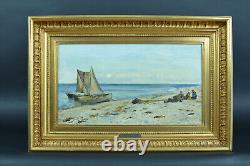 Tableau Ancien marine Danemark Ciel Paysage Animé retour de pêche OTTO BACHE 19e