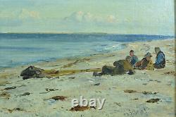 Tableau Ancien marine Danemark Ciel Paysage Animé retour de pêche OTTO BACHE 19e
