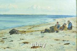 Tableau Ancien marine Danemark Ciel Paysage Animé retour de pêche OTTO BACHE 19e