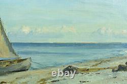 Tableau Ancien marine Danemark Ciel Paysage Animé retour de pêche OTTO BACHE 19e