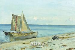 Tableau Ancien marine Danemark Ciel Paysage Animé retour de pêche OTTO BACHE 19e