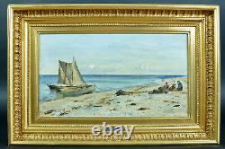 Tableau Ancien marine Danemark Ciel Paysage Animé retour de pêche OTTO BACHE 19e