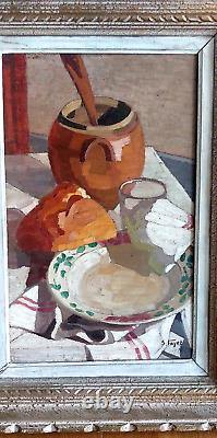 Tableau Ancien peinture à l'huile Art Deco Nature Morte Signé S. Fayet 1925