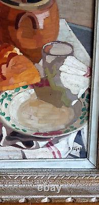 Tableau Ancien peinture à l'huile Art Deco Nature Morte Signé S. Fayet 1925