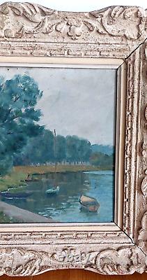 Tableau Ancien peinture à l'huile Bord de Rivière La Chardonniere Layrac 1947