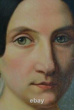 Tableau Ancien portrait Jeune femme Romantique intérieur nature morte ec. Ingres