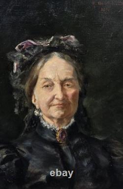 Tableau Ancien signé. Portrait de femme. Peinture huile sur toile 1898