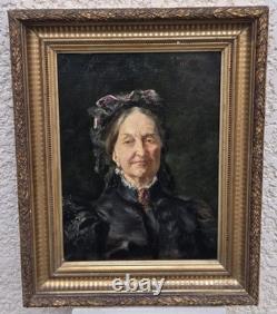Tableau Ancien signé. Portrait de femme. Peinture huile sur toile 1898