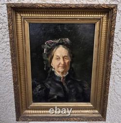 Tableau Ancien signé. Portrait de femme. Peinture huile sur toile 1898