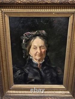 Tableau Ancien signé. Portrait de femme. Peinture huile sur toile 1898