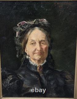 Tableau Ancien signé. Portrait de femme. Peinture huile sur toile 1898