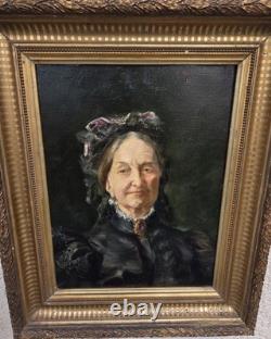 Tableau Ancien signé. Portrait de femme. Peinture huile sur toile 1898