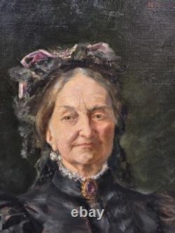 Tableau Ancien signé. Portrait de femme. Peinture huile sur toile 1898